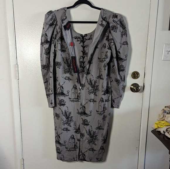 La Femme Noir Sleepy Hallow Gothic Tales Toile Long Sleeve Wiggle Dress 3XL NWT - Picture 10 of 12